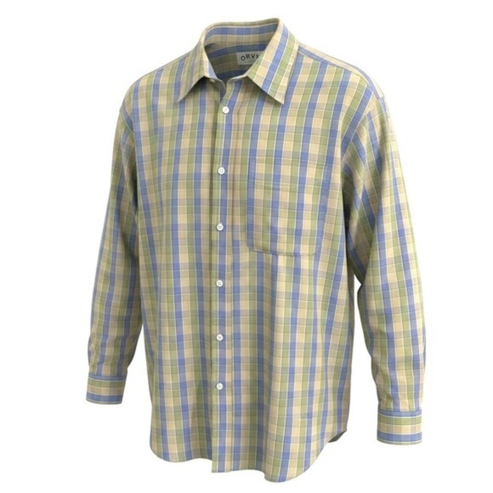 Orvis Men's XXL Regular Fit Plaid Dress Casual Shirt Cotton Yellow Blue 34/35